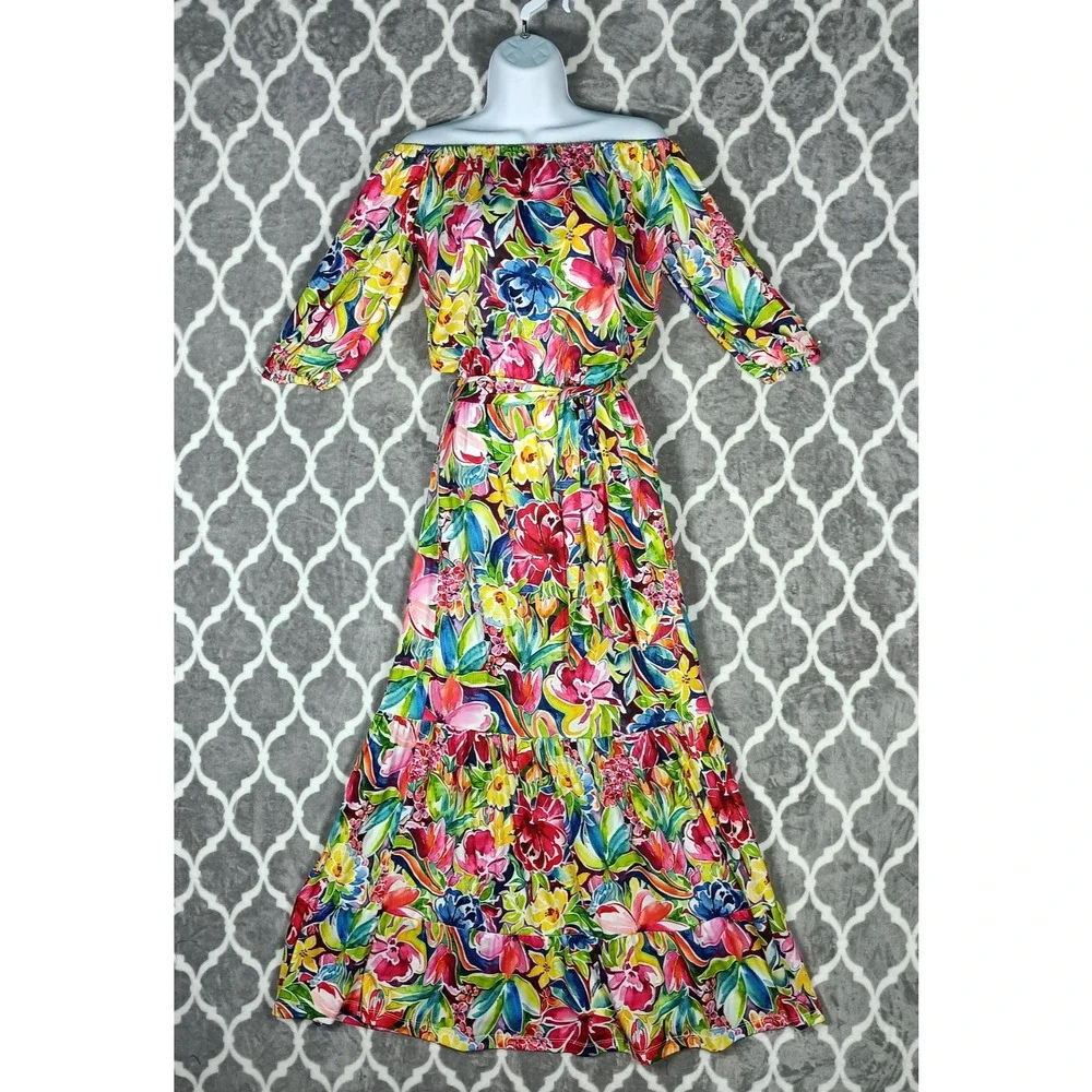 Alexia Admor Dress Size XS Floral Off Shoulder Maxi Boho Tiered Resort - Picture 2 of 11